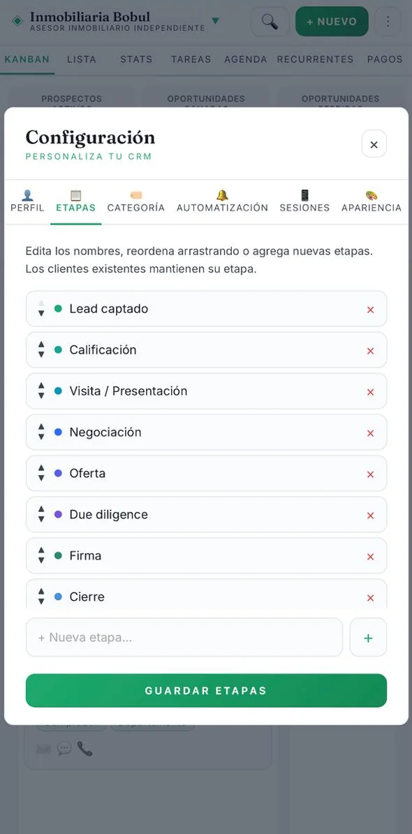 Editor de etapas del pipeline en Bobul